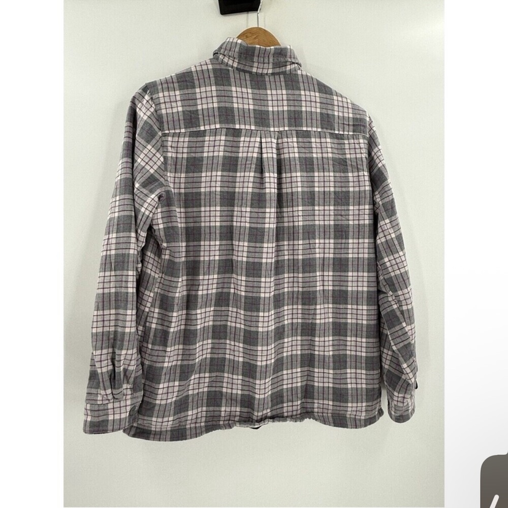 L.L. Bean Fleece Lined Flannel Shirt Jacket Plaid Shacket Gray Pink - Picture 3 of 8